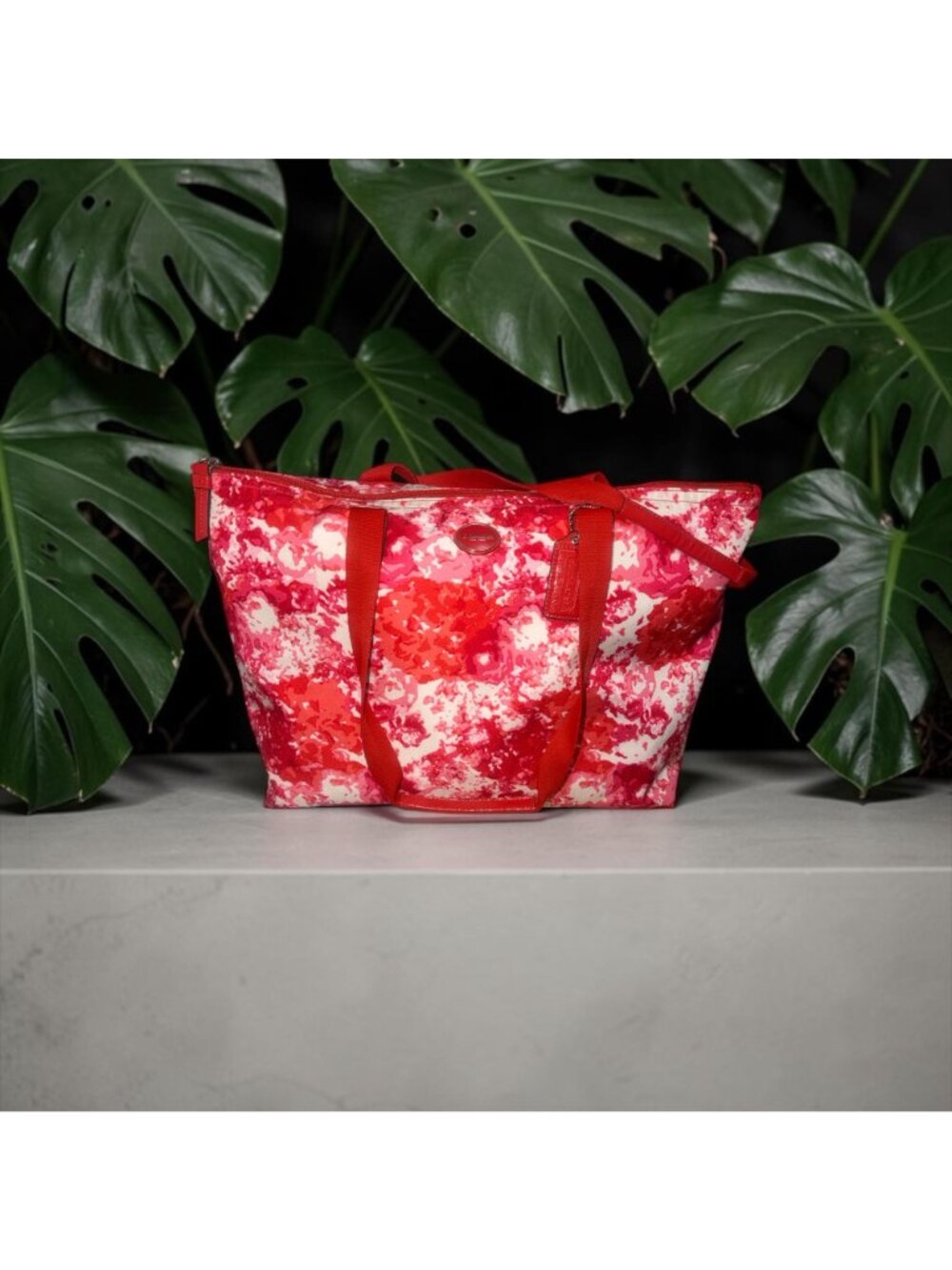 Coach Getaway Packable Weekender Tote F31441 Red Pink Floral Nylon Bag + Pouch - Picture 4 of 11
